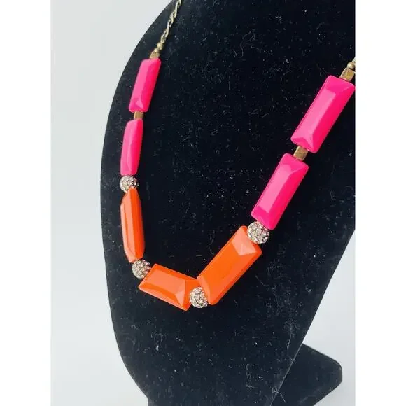 J. Crew Pink Orange Pave Crystal Bead Necklace Balls Gemoetric Elongated Y2k 80s - Picture 12 of 15